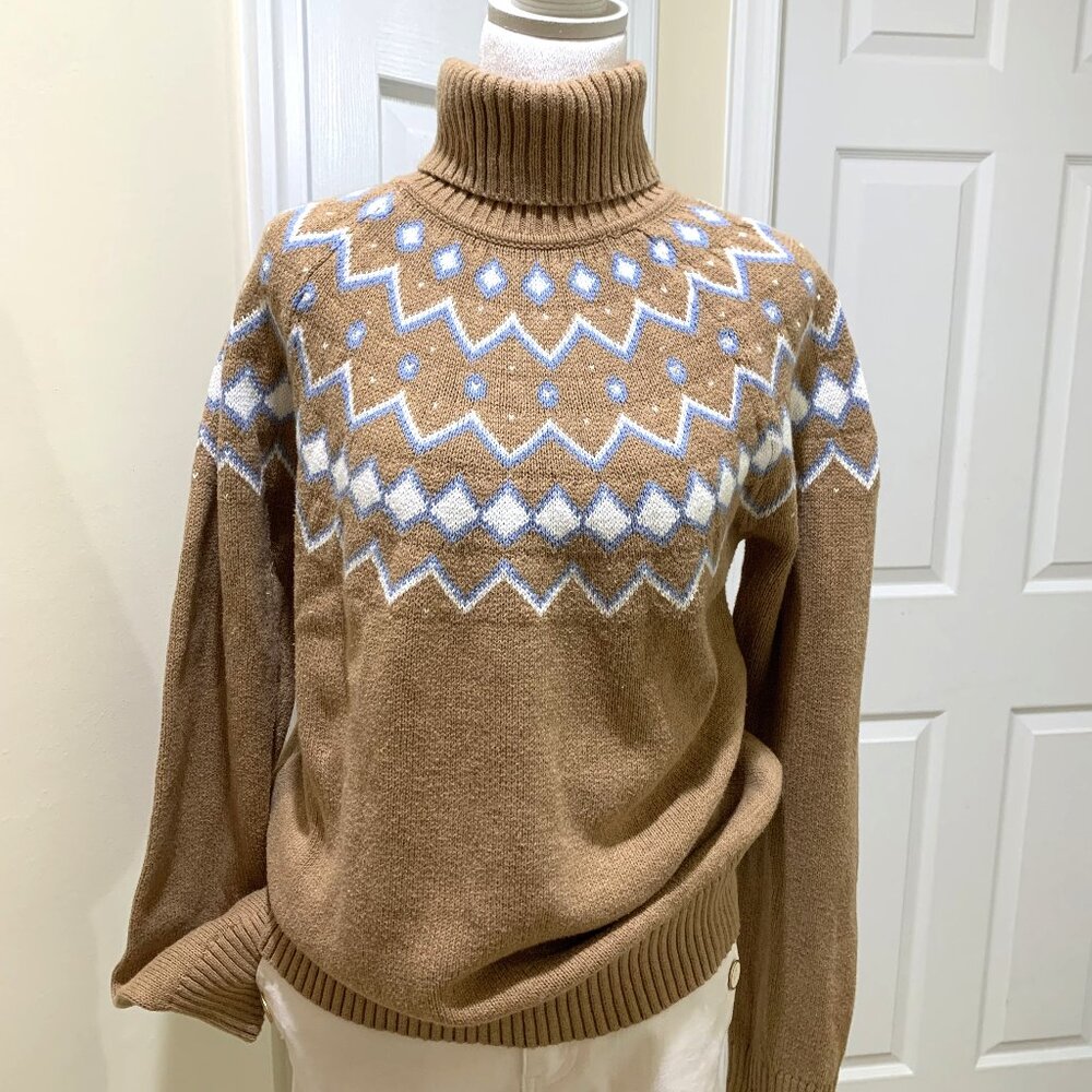 J.Crew Sweater Women Brown Long Sleeves Size L Turtle Neck Diamond Bead Accents - Picture 1 of 12